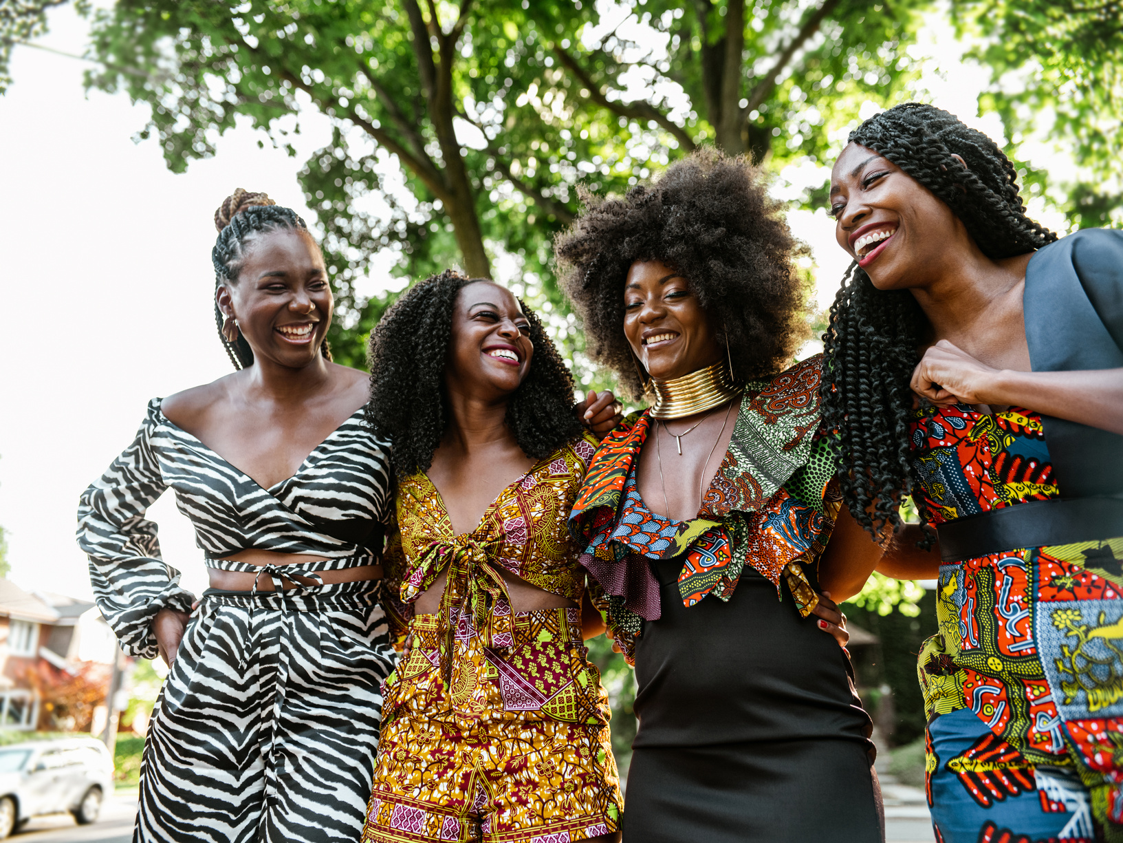 Young black women in city park feeling groovy